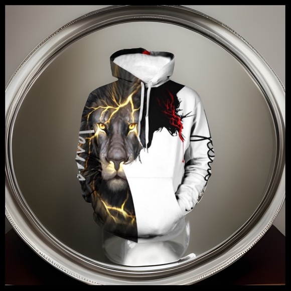 LION & JESUS On The Cross WVerse Long Sleeve kangaroo Pocket Hoodie Pullover - Picture 5 of 7